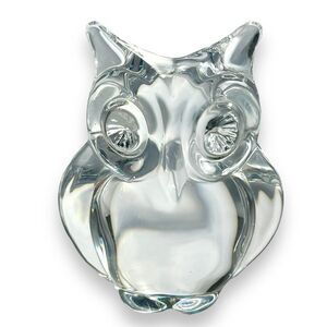 Daum Clear Crystal Minos Owl Sculpture Paperweight Figurine France Signed 3.5”